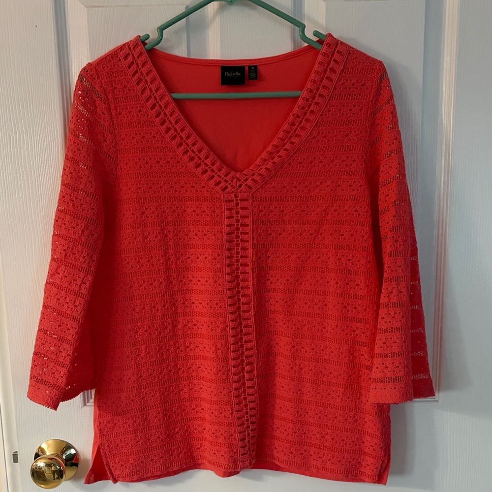 Rafaella coral v-neck lace blouse
